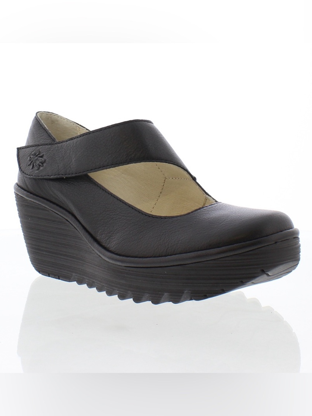 FLY LONDON Yasi Black Wedge Mary Jane Shoe
